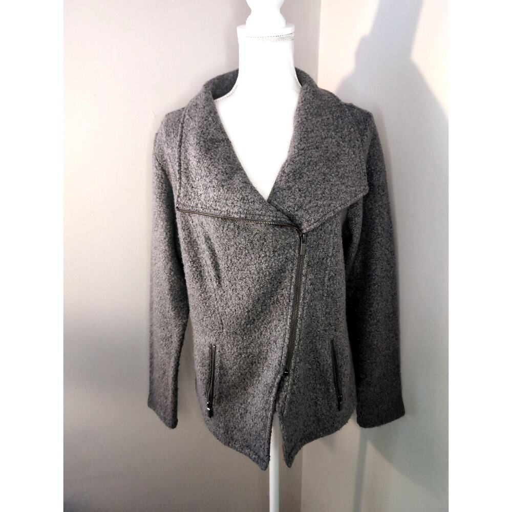 Halogen Gray Knit Moto Jacket Large Asymmetrical Zip Sweater Biker Minimalist
